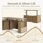 63 Inches L Shaped Standing Desk, Executive Electric Adjustable Desk with Storage Drawers and File Cabinet, AC/USB, 1.18" Thiken Desktop and Privacy Panel for Home Office, Natural Oak - Image 3