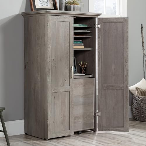 Sauder Miscellaneous Storage Craft & Sewing Armoire, L: 35.112" x W: 21.81" x H: 61.58", Mystic Oak - Image 5