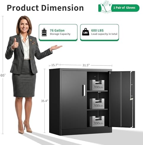 Metal Storage Cabinet with Locking Doors, 35.4" Steel Locker Organizer with Adjustable Shelves, Garage Utility Cabinet for Home, Office, Shop, and School - Image 3