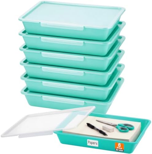 Tinlade 6 Pcs Classroom Paper Storage Bins with Lids, 13x10, Teal by Tinlade