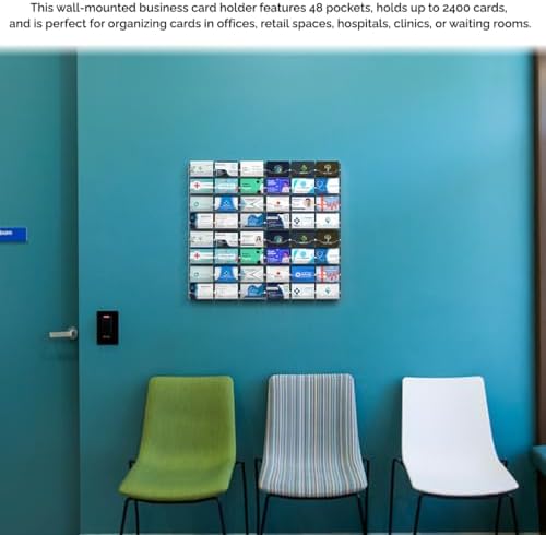 Marketing Holders Wall Business Card Holder with Hanging Hardware for 3.5" x 2" Contact Cards Trade Show Expos Real Estate Retail Stores 48 Pocket Clear Acrylic - Image 4