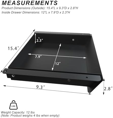 Under Desk Mounted Sliding Drawer with 60 Degree Tilt Panel to Pull Out, 15'' Long & 9'' deep Large Storage Organizer for Sit Stand Workstation - Image 2