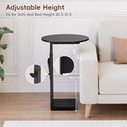 Vagusicc C Shaped End Table, Adjustable Height Small Side Table for Couch and Recliner, 32" Tall Couch Side Table Slide Under Sofa Tray Desk with Storage Bag for Living Room and Bedroom, Black - Image 5