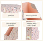 BLU MONACO | Cardboard Magazine File Holder Set of 4 | Standing File Holder with Floral Boho Design | Foldable Cardboard Bins for Shelves Desk Office Storage - Image 7