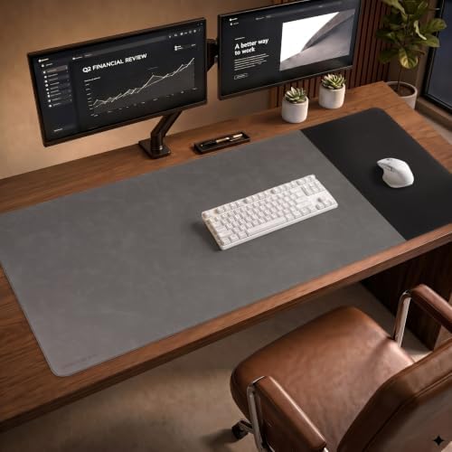 HAUTOCO Cork Desk Mat 48''x19.7'', Distressed PU Leather & Cloth Desk Pad by HAUTOCO