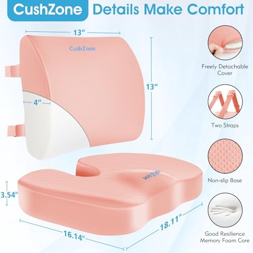 CushZone X-Large Seat Cushion and Lumbar Support Pillow for Office, Pink - Image 5