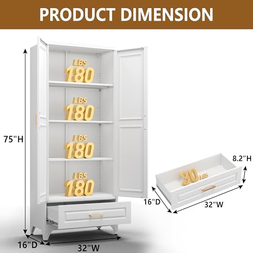 Polup 75" Metal Storage Cabinet, Tall Kitchen Pantry Cabinet with 1 Drawer - Image 3