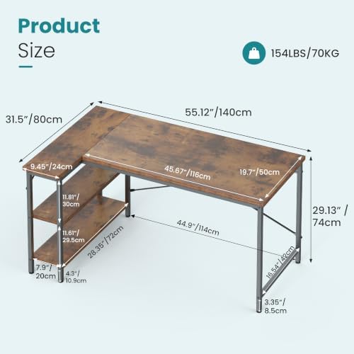 OLIXIS 55 Inch L Shaped Desk, Corner Computer Gaming Desks with Shelves - Image 3