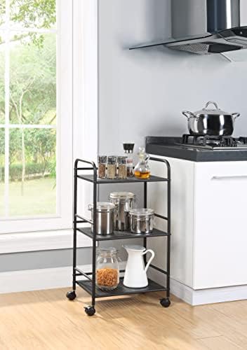 SunnyPoint 3-Tier Rolling Utility Cart – Metal Storage Organizer with Wheels, Mobile Kitchen Cart, Office & Home Organizer, Black, 12" D x 16.92" W x 31.1" H - Image 3