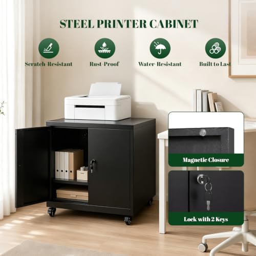 23.6"H Locking Printer Cabinet with Storage & Adjustable Shelf - Image 5