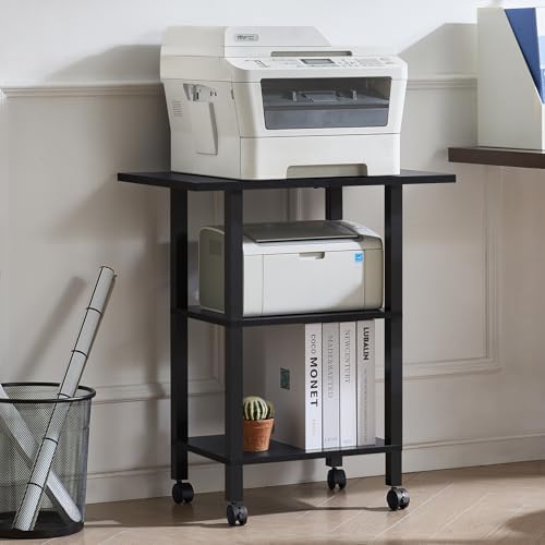 YUFAM 3 Tier Home Printer Stand with Storage, Black - Image 3