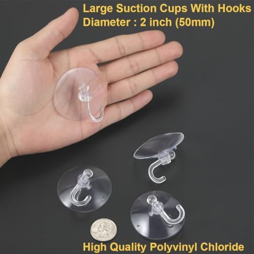 200 Pieces Large Suction Cups with Hooks 2 inch Clear Plastic Sucker Hooks for Glass Window Wall Festivals Parties Theme Carnival Decoration Door Bathroom Kitchen - Image 4