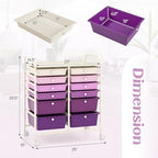 LDAILY 12 Drawer Rolling Storage Cart, Craft Cart Organizer on Wheels with Metal Frame, Large Capacity & Smooth Drawers for Living Room, Classroom, Office (Gradient Purple) - Image 3