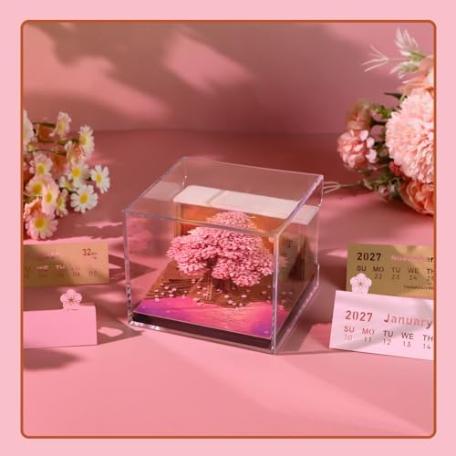 3D Calendar 2027 With LED Lights,3D Desk Calendar Memo Pad 2027,3D Art Calendar Memo Pad 2027,Tear-Off Paper Sculpture Desk Calendar,3D Paper Art Notepad,Cherry-Tree Desktop Decoration,New Year,Christmas Gift (Cherry-Tree) - Image 6