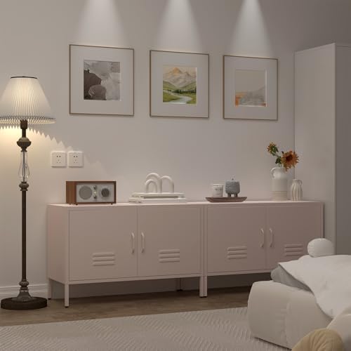 IRONFFICE Metal Cabinets,2 Door Cabinet with Adjustable Shelf,Pink Storage Cabinet for Bedroom,Living Room,Pink - Image 5