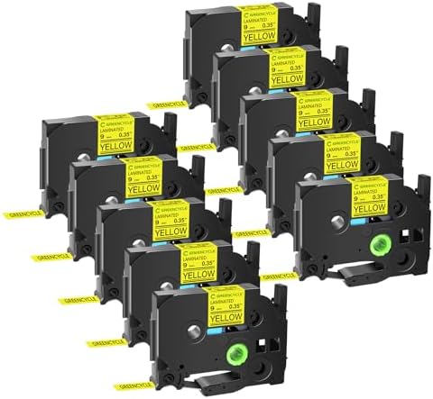 GREENCYCLE TZ-621 9mm 0.35 Laminated Yellow Label Maker Tape Compatible for Brother P-Touch TZe-621 TZe621 Black on Yellow TZe TZ Tape for PT-D210 PT-D220 PT-H110BP PT-D410 PT-D600,10 Pack by greencycle