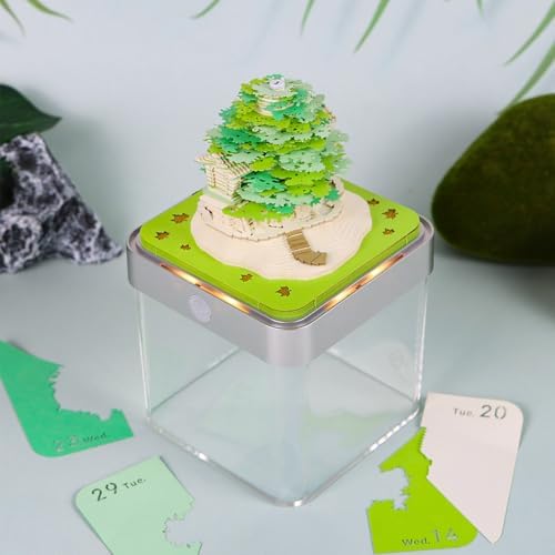 3D Memo Pad Time Piece Calendar 2027, 3D Tear-Off Art Desk Calendar 2027, Creative 3D Memo Pad Paper Art Tree House DIY Paper Carving Decoration (Tree House - Green) - Image 4