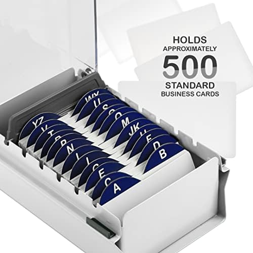 Acrimet Index Business Card Size File Holder Organizer Box Metal Base Heavy Duty (AZ Index Cards and Divider Included) (White Color with Clear Crystal Plastic Lid Cover) - Image 2