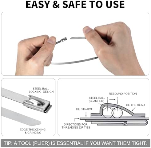 1000Pack Stainless Steel Cable Zip Ties 12 inch 304 Metal Cable Ties with 270lbs Tensile Strength Heavy Duty Zip Ties for Farms Pipes Roofs Workshop Outdoor Fence Use - Image 6