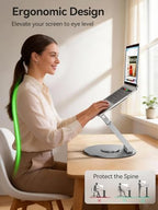 Telescopic Laptop Stand with 360° Rotation, Adjustable Height & Tilt Swivel Laptop Riser, Ergonomic Standing Desk Converter for 10-17" MacBook Pro/Air, Dell, HP – Supports up to 22lbs (Silver) - Image 4