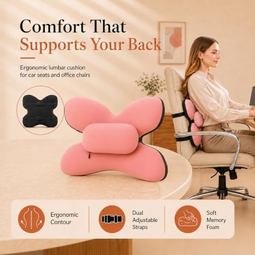 Lumbar Support Pillow for Office Chair & Car, Desk Chair Back Cushion,,Pink - Image 2