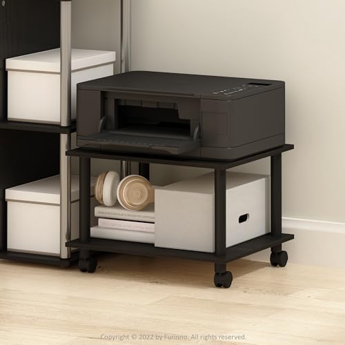 Furinno Econ Home Office Under Desk CPU and Printer Stand with Wheels, Espresso/Black - Image 2