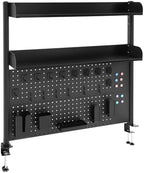 Desk Pegboard, Clamp On Desk Organizer Shelf, Desktop Bookshelf Storage Shelves, Privacy Panel for Home Office Dorm Gaming Desk, Carbon Steel, 39.4" x 37.4", Black by banborba