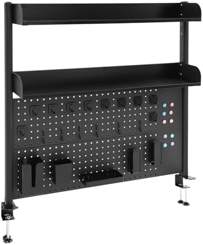 Clamp-On Pegboard Desk Organizer, 2-Tier Clamp On Desk Shelf with Hooks, Office Accessory Organizer for Books, Office Supplies & DIY Storage, 16.5lbs Capacity, 39.37" x 37.4", Black - Image 5