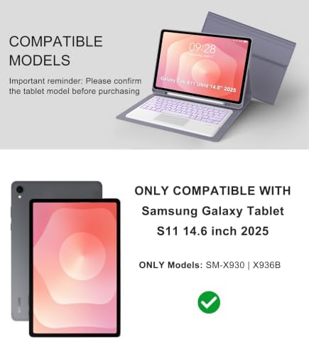 Touch Keyboard Case for Samsung Galaxy Tab S11 Ultra 14.6 Inch 2025, Galaxy Tab S11 Ultra Case Keypad with Precise Trackpad, Backlit Keyboard Cover with Pen Holder for Samsung Tablet 14.6'', Lavender - Image 2