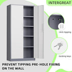 INTERGREAT Metal Storage Cabinet, 72" Locking Steel Cabinets with 2 Door and 4 Adjustable Shelves, Tall Metal Cabinet for Home Office, Garage, Warehouse,(New Grey) - Image 5