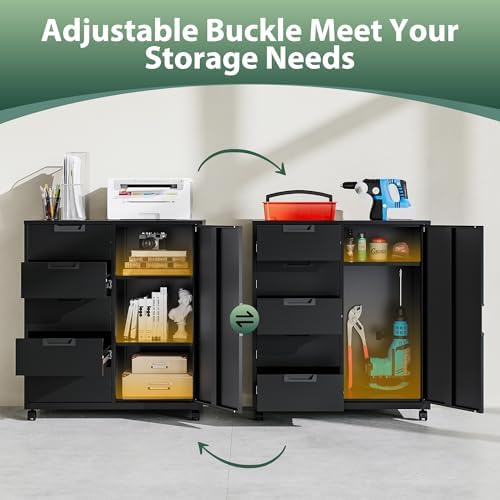 MIIIKO 5 Drawer Storage Cabinet with Door and Shelf, Mobile Lateral Cabinet on Wheels, Office Small Organizer Printer Stand, Black File Cabinets - Image 7