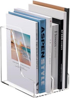 HeZone Acrylic Magazine Rack File Holder Desk Organizers and Storage 2-Pack Small Clear Acrylic Vertical Magazine Holder Book Stand for Office Desk by HeZone
