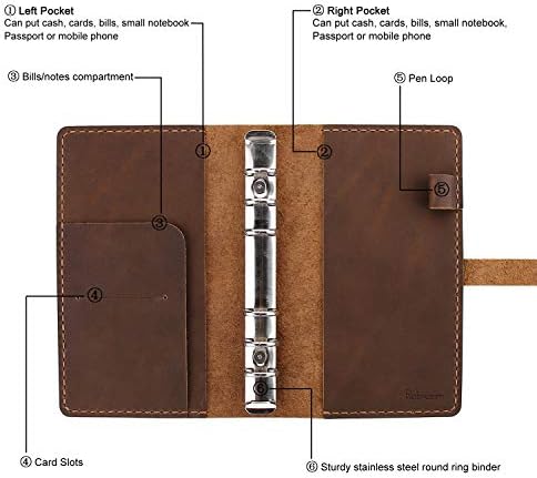 Genuine Leather Journal Writing Notebook, A6 Ring Binder Refillable Diary Notepads, Vintage Handmade Travel Organizer Agenda for Men Women - Brown - Image 4