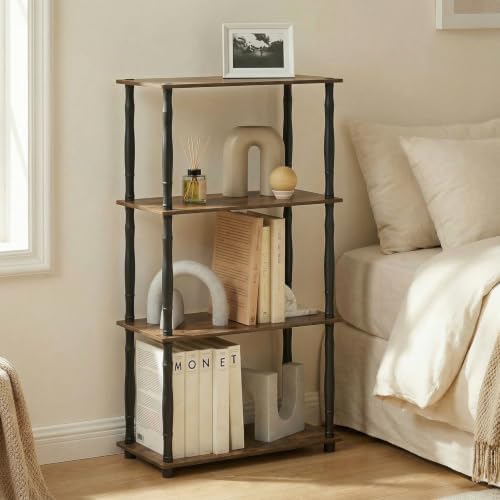 Furinno Turn-N-Tube Storage Shelves, 4-Tier Open Frame Book Shelf, Standing Corner Shelf, Toolless Open Shelves, Classic Tubes, for Organization and Storage, Living Room, Home Office, Amber Pine - Image 2