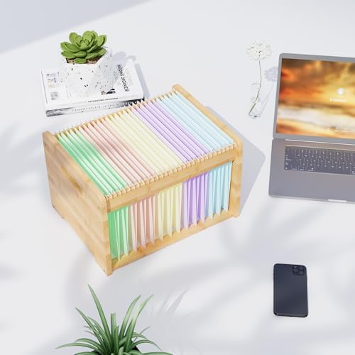 Bamboo Hanging File Organizer, Desk File Box, Open Top, 2 Pack, Natural - Image 3