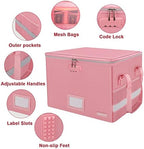 ENGPOW File Box with Lock, Fireproof Document Box with Zipper＆Pockets, Collapsible File Organizer Filing Storage Cabinet with Handle, Portable Home Office Safe for Hanging Letter/Legal Folder, Pink - Image 4