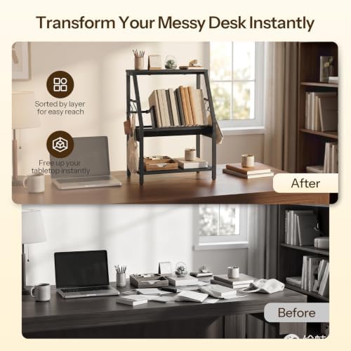 HOOBRO Desktop Bookshelf, 3-Tier Desk Organizer Shelf, Small Office Shelves - Image 7