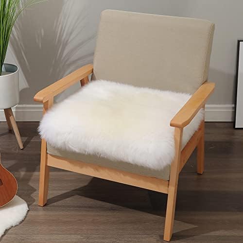 LLB Sheepskin Chair Cushion Non-Slip Back Square Genuine Fur Chair Cover Silky Natural Wool Seat Cushion Pad Soft Area Rugs Carpet for Home Office Restaurant Chair 18x18 Inch (Pack of 1), Ivory White - Image 6