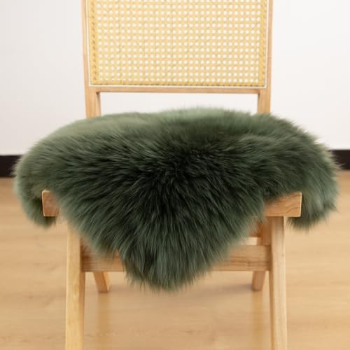 LLB Sheepskin Chair Covers - Office & Dining Room Chair Pads - 18x18 Inch, Dark Green - Image 2