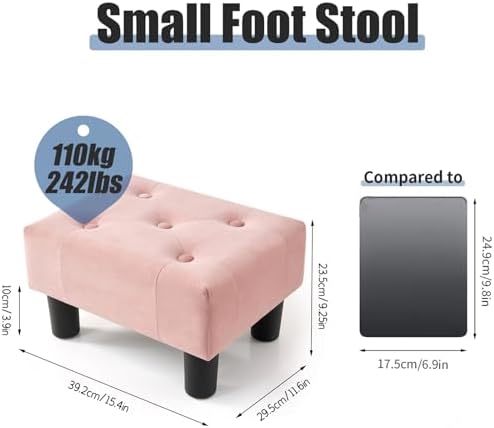 BRIAN & DANY Small Foot Stool, Velvet Foot Stools with Legs, Stable Small Footstool for Living Room, Pink - Image 3