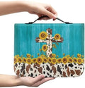 Blue Wood Grain Cross Bible Covers Case, Sunflowers Cow Print Women Girls Bible Cover Church Bag with Top Handle Protective Bible Carrying Case PU Leather Bag by Glomenade