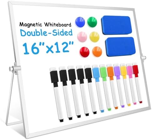 Magnetic Dry Erase Board 16x12 – Double-Sided Whiteboard with Stand by CEREM