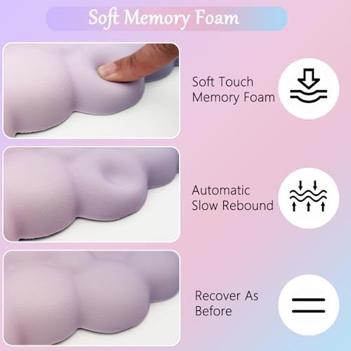 Cloud Mouse Pad Keyboard Wrist Rest 4PCS Extended Large Pink Sky Desk Mat Pad Set Memory Foam Non-Slip Cute Ergonomic Gaming Mouse Pad Wrist Support for Computer Laptop Home Office Pink Purple - Image 4