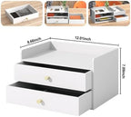 Bamboo Desk Organizer with Drawers,Wooden Desktop Storage(2 Drawers,White) - Image 2