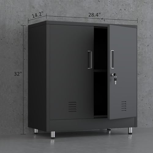 JINGUR Metal Storage Cabinet with Locking Doors and Adjustable Shelf, Small Lockable Sideboard Buffet Cabinet for Home Office Hallway Entryway Living Dining Room (Black) - Image 3