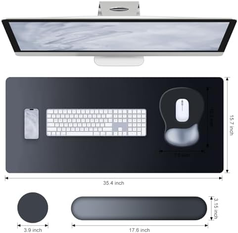 4-in-1 Large Gaming Mouse Pad, Keyboard Wrist Rest Pad & Wrist Support Mousepad Set, Extended Desk Pad Waterproof Desk Mat Protector for Home Office Decor Study Game 35.4×15.7 Inches Big I Black - Image 3