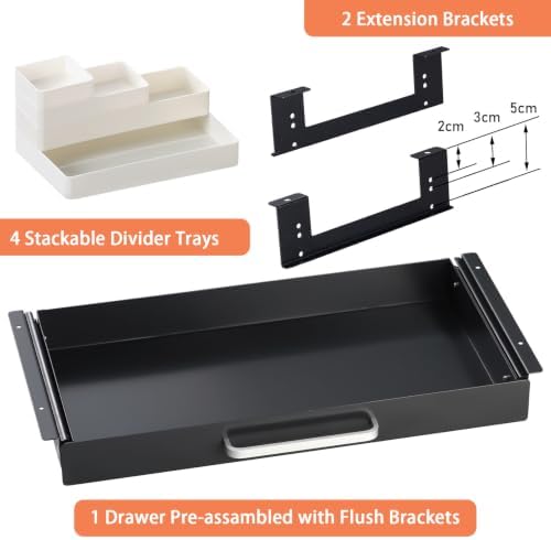 Under Desk Drawer 21" with 4 Divider Trays, Storage Drawer Organizer - Image 3