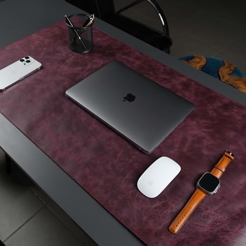 Jersey Genuine Calfskin Leather Desk Pad, Office Desk Mat with Non-Slip Bottom, Smooth Surface for Mouse & Keyboard, Desk Protector (14.6x31.5 inches) (Purple) by TORONATA