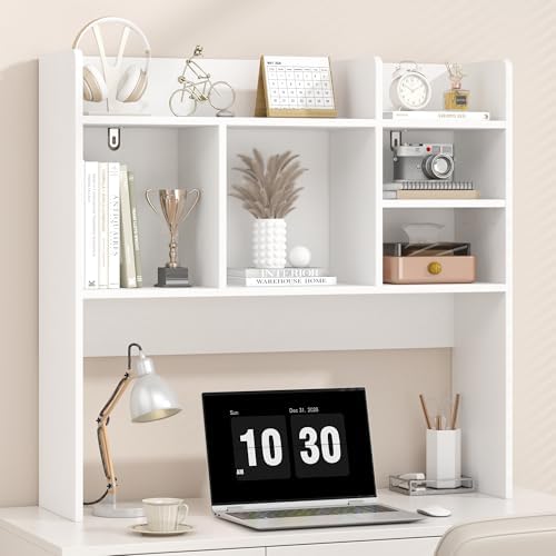 Desk Hutch with 6 Shelves, Desktop Organizer Shelf for Office Dorm, White by FUNHUKSON