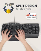 Perixx PERIBOARD-512B Wired Ergonomic Keyboard - Split Keyboard, Wrist Rest, Natural Typing - Wired USB Connectivity - US English - Black - Image 2